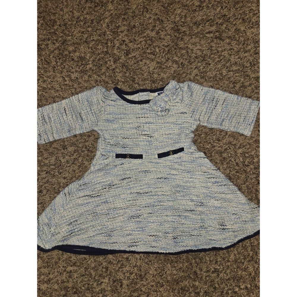 Janie & Jack Girls Sz 4 Blue Textured Tweed Long Sleeve Dress Holiday Party 4T